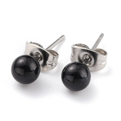 Acrylic Imitation Pearl Ball Stud Earrings, with 304 Stainless Steel Ear Nuts, Round, Black, 15.5x5mm, Pin: 0.7mm(STAS-Z035-05C-02)
