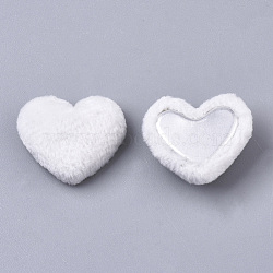 Velvet Cloth Fabric Covered Cabochons, with Aluminum Bottom, Heart, White, 14~15x16~17x6~7mm(WOVE-S084-14L)