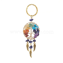 Natural Lapis Lazuli Keychain, with Iron Split Key Rings, Alloy Wing Charms and Mixed Gemstone Tree of Life Linking Rings, 11.2cm(X1-KEYC-JKC00435-04)