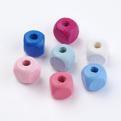 Natural Wood Beads, Dyed, Cube, Mixed Color, 10x10x10mm, Hole: 3.5mm, about 980pcs/500g(WOOD-Q030-20)
