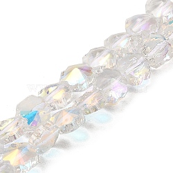 Electroplate Transparent Glass Beads Strands, Rainbow Plated, Faceted, Flower, Clear AB, 7~7.5x7.5x5~5.5mm, Hole: 0.9mm, about 55pcs/strand, 15.94 inch(40.5cm)(GLAA-C029-05)