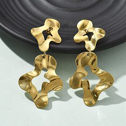 304 Stainless Steel Dangle Stud Earrings for Women, Ion Plating(IP), Real 14K Gold Plated, Flower, 67x31.5mm(EJEW-K268-13A-G)