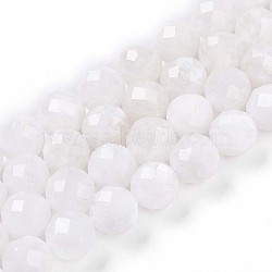 Natural Rainbow Moonstone Beads Strands, Round with Faceted, 9~10mm, Hole: 0.9mm, about 19~20pcs/strand, 7.40~7.80''(18.8~19.8cm)(G-S345-10mm-36)