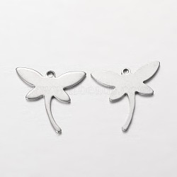 Tarnish Resistant Dragonfly 304 Stainless Steel Pendants, Stainless Steel Color, 18x18.5x1mm, Hole: 1mm(STAS-I045-25)