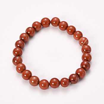 Natural Red Jasper Beaded Stretch Bracelets, Round, 2-1/8 inch(55mm), Bead: 10mm