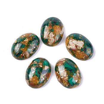 Assembled Synthetic Malachite and Imperial Jasper Cabochons, Dyed, Oval, 25~25.5x18~18.5x7.2mm