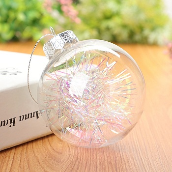 Transparent Plastic Fillable Ball Pendants Decorations, Christmas Tree Hanging Ornament, Clear, 80mm