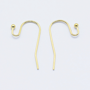 Long-Lasting Plated Brass Earring Hooks, Ear Wire, Real 18K Gold Plated, Nickel Free, 21x2mm, Pin: 0.9mm