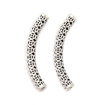 Tibetan Style Alloy Hollow Coin Curved Tube Beads, Antique Silver, 37x10x4mm, Hole: 1.9mm