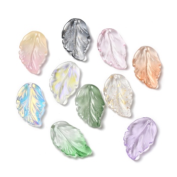 Dyed & Heated Glass Pendants, Feather Leaf, Mixed Color, 28x17x3.5mm, Hole: 1.2mm