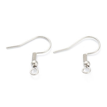 316 Surgical Stainless Steel Earring Hooks, Ear Wire, with Horizontal Loop, Stainless Steel Color, 19mm, Hole: 2mm, Pin: 0.6mm