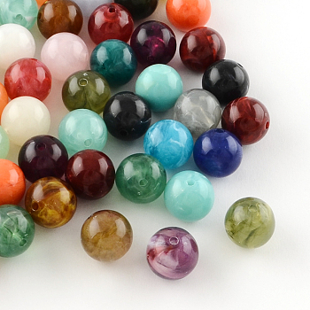 Acrylic Imitation Gemstone Beads, Round, Mixed Color, 10mm, Hole: 2mm, about 925pcs/500g