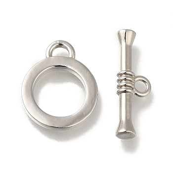 Brass Toggle Clasps, Ring, Platinum, Ring: 17.5x14x2mm, Hole: 1.7x3mm, Bar: 7x20.5x4mm, Hole: 2mm