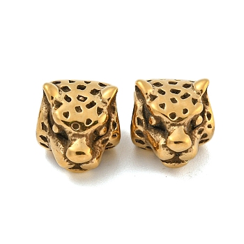 Ion Plating(IP) 304 Stainless Steel European Beads, Large Hole Beads, Leopard Head, Golden, 14x10.7x9mm, Hole: 5mm
