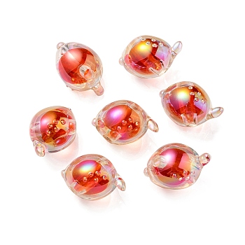 UV Plating Rainbow Iridescent Acrylic Beads, Two Tone Bead in Bead, Fish, Red, 15x17x15mm, Hole: 3.5mm