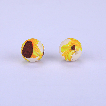 Printed Round with Sunflower Pattern Silicone Focal Beads, Yellow, 15x15mm, Hole: 2mm