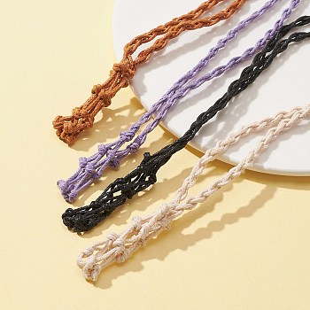 4Pcs 4 Colors Braided Wax Cord Macrame Pouch Necklace Making, Adjustable Wood Bead Interchangeable Stone Necklace, Mixed Color, 35-3/8 inch(90cm), 4mm, 1pc/color