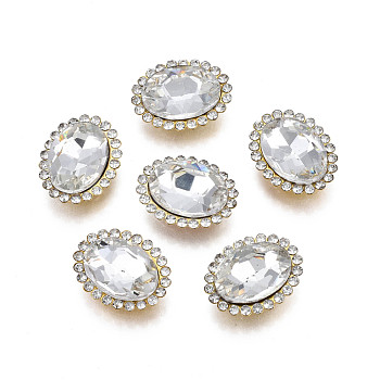 Sew on Rhinestone, Transparent Glass Rhinestone, with Iron Prong Settings, Faceted, Oval, Crystal, 18x14x6mm, Hole: 1.2mm