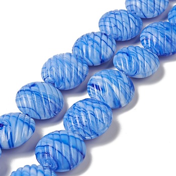 Handmade Lampwork Beads Strand, Flat Round, Royal Blue, 20x10mm, Hole: 1.2mm, about 18pcs/strand, 13.78 inch(35cm)