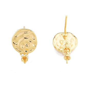 Brass Stud Earring Findings, with 925 Sterling Silver Pins, for Half Drilled Bead, Flat Round, Real 18K Gold Plated, 18mm, Pin: 0.8mm and 0.6mm(for half drilled bead)
