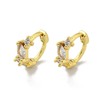 Brass Micro Pave Cubic Zirconia Hoop Earring, Real 18K Gold Plated, Flower, 8x3mm
