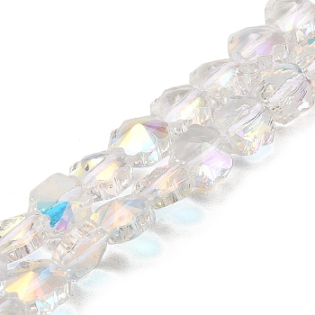 Electroplate Transparent Glass Beads Strands, Rainbow Plated, Faceted, Flower, Clear AB, 7~7.5x7.5x5~5.5mm, Hole: 0.9mm, about 55pcs/strand, 15.94 inch(40.5cm)