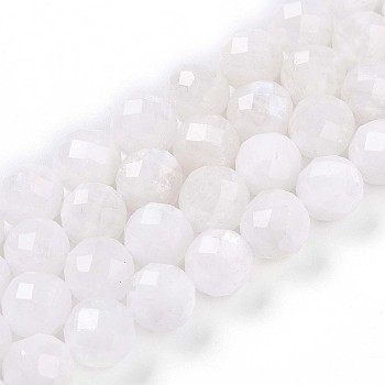 Natural Rainbow Moonstone Beads Strands, Round with Faceted, 9~10mm, Hole: 0.9mm, about 19~20pcs/strand, 7.40~7.80''(18.8~19.8cm)