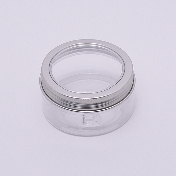 Round Aluminium Cover Plastic Box, Storage Containers for Cosmetic, Candles, Candies, with Screw Top Lid and Clear Window, Platinum, 2-3/4x1-1/2 inch(7.15x3.7cm), Inner Diameter: 61.5mm, Capacity: 80ml