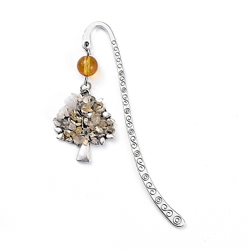 Tibetan Style Alloy Bookmarks, with Alloy Pendants and Natural Citrine Beads, Tree, 84mm, Pendant: 28x23.5x6mm