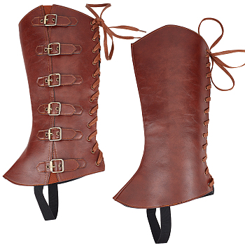 Imitation Leather & Iron Boot Cover, Leg Guards, Renaissance Medieval Viking Costume Accessories, Saddle Brown, 470x225x7~14mm, 2pcs/set