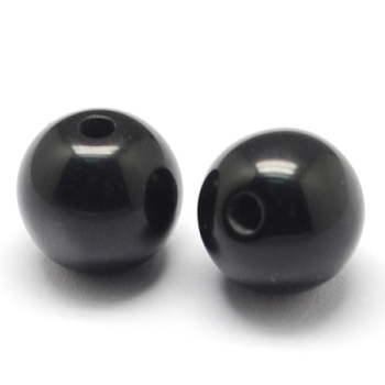 Round Imitation Cat Eye Resin Beads, Black, 8x7mm, Hole: 1.8~2mm