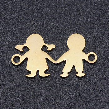 201 Stainless Steel Links connectors, Girl with Boy, Golden, 10x16x1mm, Hole: 1.5mm