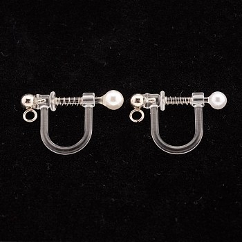 304 Stainless Steel Clip-on Earring Findings, Environmental Protection Plastic, U-Shaped, Stainless Steel Color, 11x17.5x3mm, Bead Diameter: 3mm