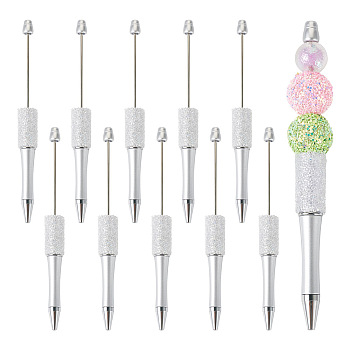 Plastic Beadable Pens, Shaft Black Ink Ballpoint Pen, for DIY Pen Decoration, Silver, 146x14.5mm, Pin: 1.8mm