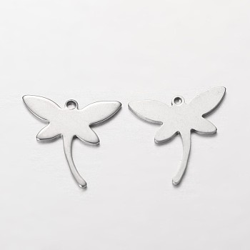 Dragonfly 304 Stainless Steel Pendants, Stainless Steel Color, 18x18.5x1mm, Hole: 1mm