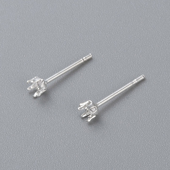 304 Stainless Steel Stud Earring Findings, Prong Settings, Silver, 13x3mm, Pin: 0.8mm
