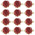 12Pcs Valentine's Day Rose Flower Alloy Links Connectors, with ABS Plastic, Cadmium Free & Lead Free, Rack Plating, FireBrick, Light Gold, 22.5x16x8mm, Hole: 1.6mm(FIND-FS0004-87)
