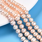 Natural Cultured Freshwater Pearl Beads Strands, Grooved Potato, PeachPuff, 6~7.5x7~8.5mm, Hole: 0.7mm, about 52~55pcs/strand, 13.98~14.37 inch(35.5~36.5cm)(PEAR-N013-06-A-01)