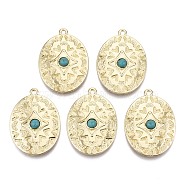 Tibetan Style Alloy Pendants, with Synthetic Turquoise, Oval, Cadmium Free & Nickel Free & Lead Free, Real 16K Gold Plated, 31.5x23x4.5mm, Hole: 1.8mm(PALLOY-R113-16G-NR)