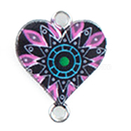 Alloy Enamel Connector Charms, Heart-Shaped Links with Flower Pattern, Platinum, Black, 20x16mm(ENAM-CJC0001-08P-G)