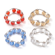 Round Glass Beaded Finger Rings, with Brass Findings, Mixed Color, US Size 7 1/4(17.5mm)(RJEW-JR00679)