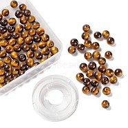 100Pcs 8mm Natural Tiger Eye Beads Round Beads, with 10m Elastic Crystal Thread, for DIY Stretch Bracelets Making Kits, 8mm, Hole: 1mm(DIY-LS0002-48)