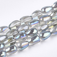 Electroplate Glass Beads Strands, teardrop, Half Plated, Pale Turquoise, 9x6~6.5mm, Hole: 1mm, about 92~94pcs/strand, 31.4 inch(EGLA-T013-01G)