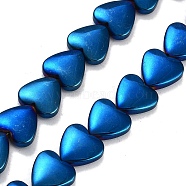 Synthetic Non-magnetic Hematite Beads Strands, Heart, Blue Plated, 10x10x3.5mm, Hole: 1mm, about 44pcs/strand, 15.79''(40.1cm)(G-P545-O01-01B)