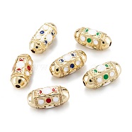 Real 18K Gold Plated Brass Beads, with Enamel, Oval, Mixed Color, 19x10x9.5mm, Hole: 2.5mm(KK-A155-21G)