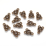 Alloy Chandelier Component Links, 3 Loop Connectors, Lead Free and Cadmium Free, Valentine Ornaments, Heart, Antique Bronze Color, 15x11x2mm, Hole: 2mm(EA10674Y-AB)
