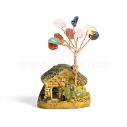 Resin Display Decorations, Reiki Energy Stone Feng Shui Ornament, with Natural Gemstone Tree and Copper Wire, House, 38x30x55~65mm(DJEW-PW0009-002B-02)