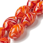 Handmade Lampwork Beads Strand, Oval, Orange Red, 20~20.5x12.5~13mm, Hole: 1mm, about 15pcs/strand, 13.39 inch(34cm)(LAMP-C008-10)