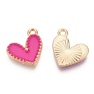 Alloy Enamel Charms, Cadmium Free & Nickel Free & Lead Free, Light Gold, Heart Charm, Deep Pink, 14x13.5x2mm, Hole: 1.5mm(ENAM-T011-204E)