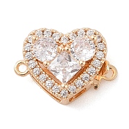 Brass Micro Pave Clear Cubic Zirconia Glass Box Clasps, Heart, Real 18K Gold Plated, Clear, 16mm, Hole: 1mm(KK-S388-13G-01)